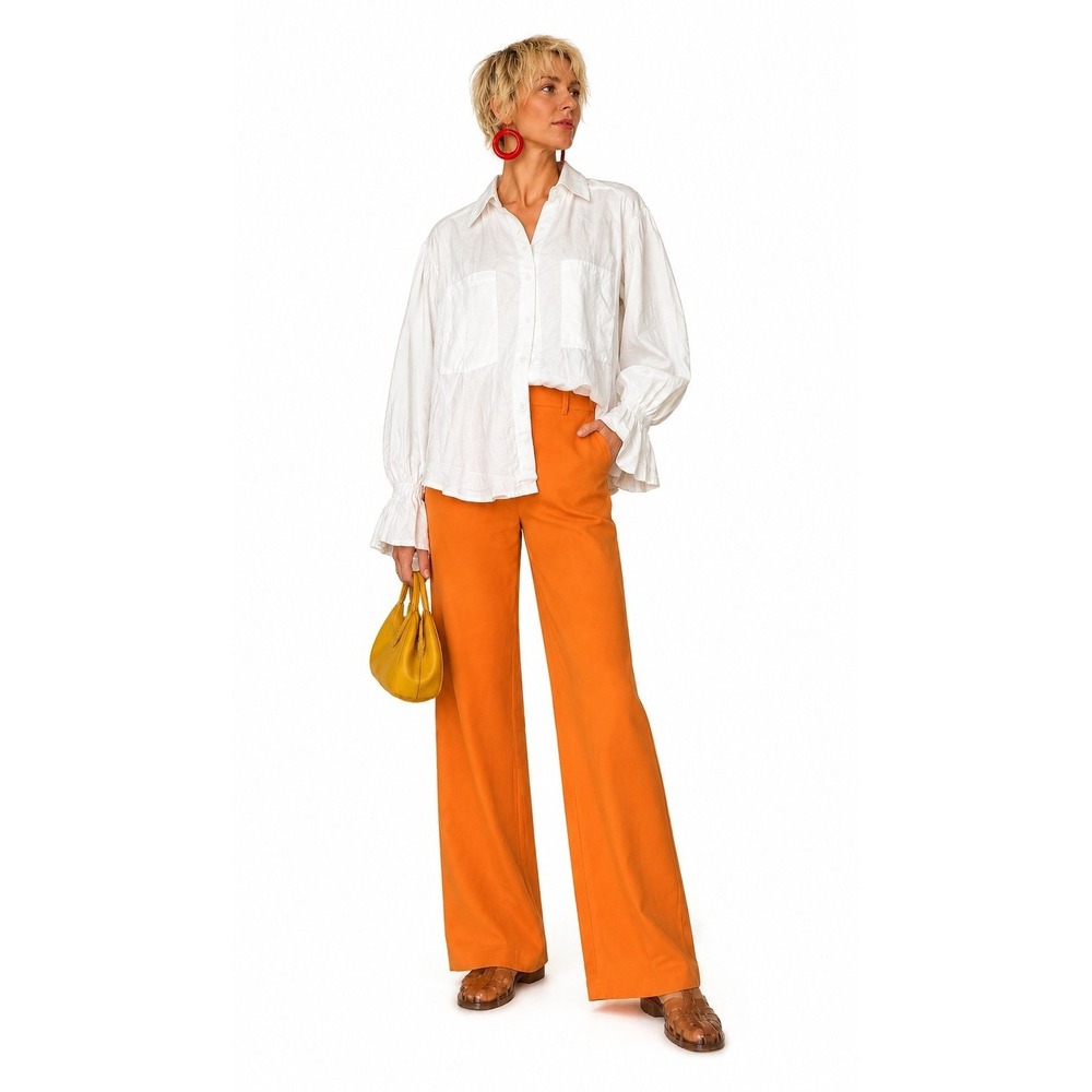 L.F. Markey White 100% Linen Ruffle Cuff Blouse Long Sleeve Top UK 12 US 8